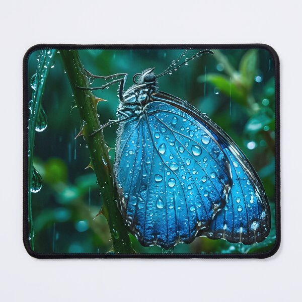 Item preview, A blue butterfly protects itself from the rain under a leaf. designed and sold by Fotografin1981.