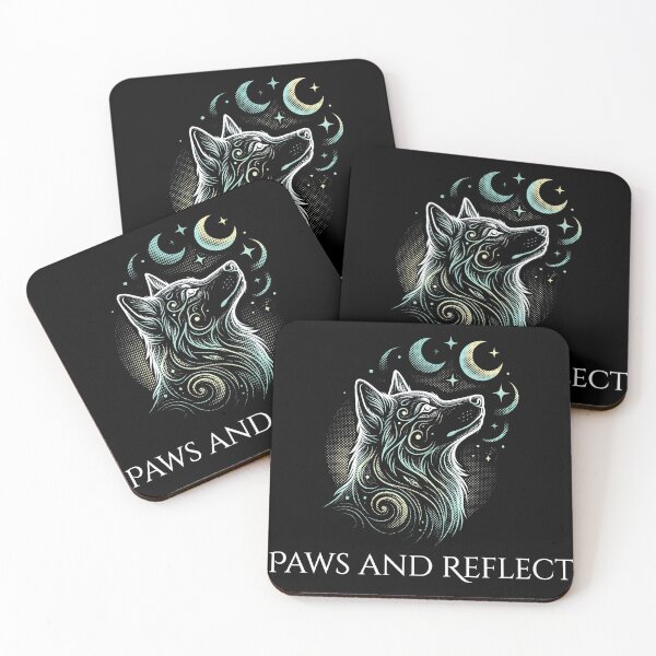 Item preview, Paws and Reflect Mystical Celestial Wolf Dog Moon Stars Linework designed and sold by TeNovaStudio.