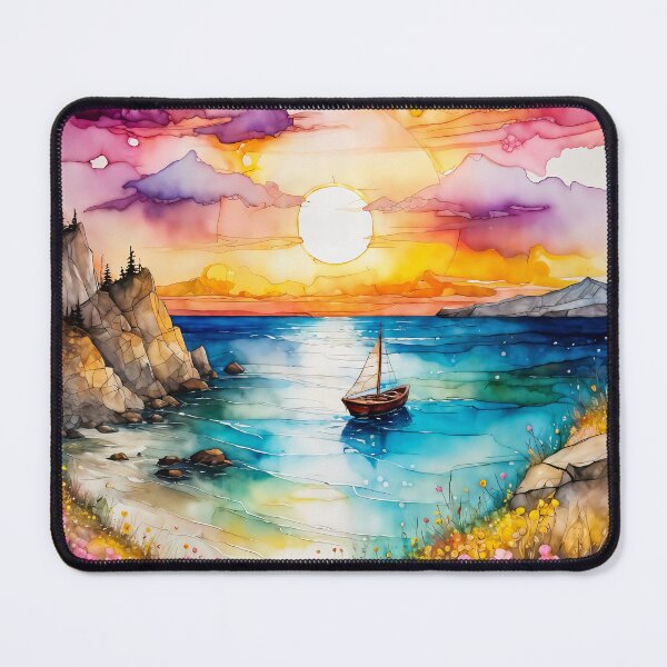 Item preview, Watercolor painting of Coastal sunset scene designed and sold by Chi261.