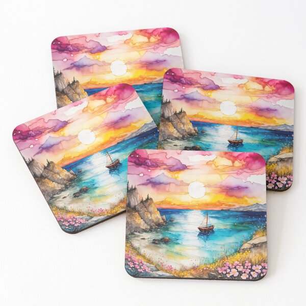 Item preview, Watercolor painting of Coastal sunset scene designed and sold by Chi261.
