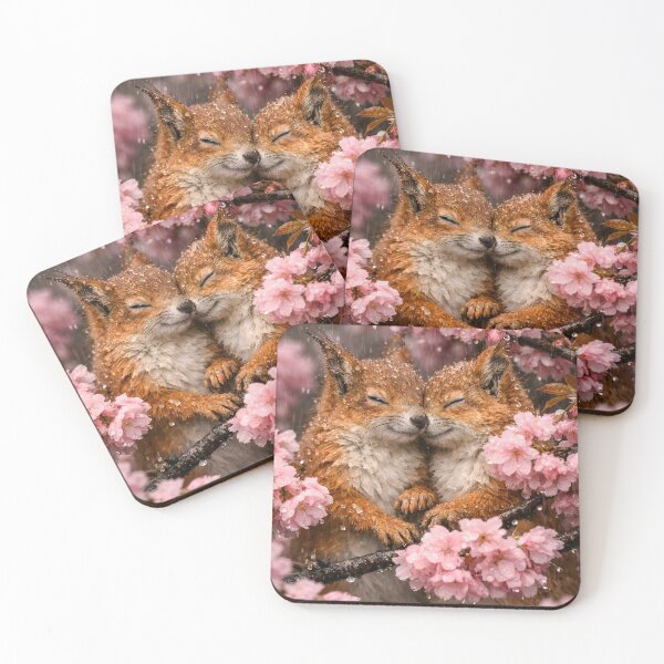 Item preview, Two squirrels cuddling in the rain under pink cherry blossoms designed and sold by Fotografin1981.