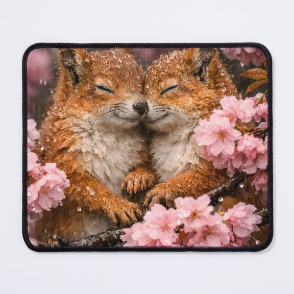Item preview, Two squirrels cuddling in the rain under pink cherry blossoms designed and sold by Fotografin1981.
