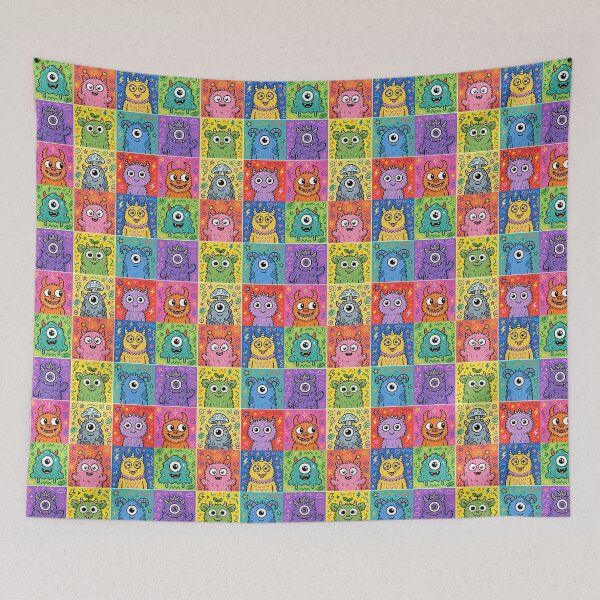 Item preview, Colourful Kawaii Monster Character Grid designed and sold by Teeny Quities.