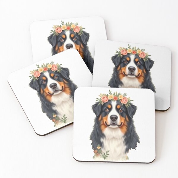Artikelvorschau, Aquarell-Kunstwerk: Blumenkranz für Berner Sennenhunde | Ein königliches Geschenk für Berner-Sennenhund-Liebhaber entworfen und verkauft von Flownow.