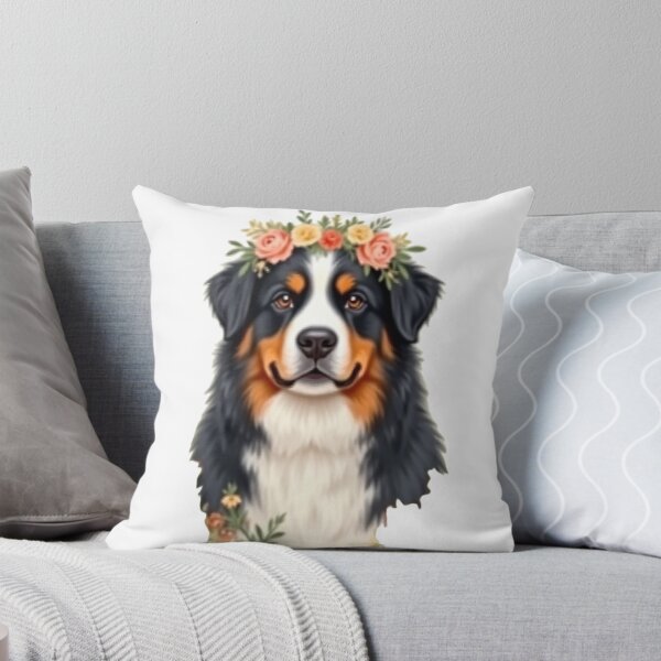 Artikelvorschau, Aquarell-Kunstwerk: Blumenkranz für Berner Sennenhunde | Ein königliches Geschenk für Berner-Sennenhund-Liebhaber entworfen und verkauft von Flownow.