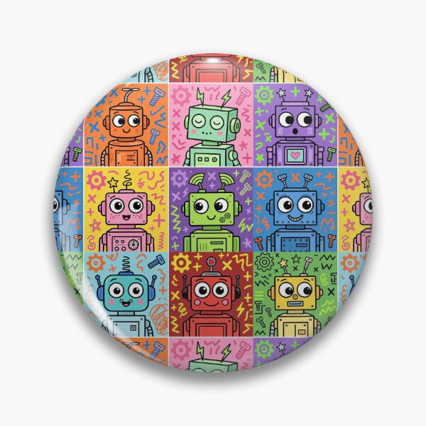 Item preview, Colourful Kawaii Retro Robot Grid designed and sold by Teeny Quities.