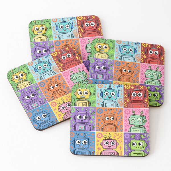 Item preview, Colourful Kawaii Retro Robot Grid designed and sold by Teeny Quities.