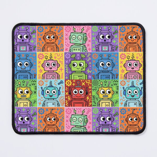 Item preview, Colourful Kawaii Retro Robot Grid designed and sold by Teeny Quities.
