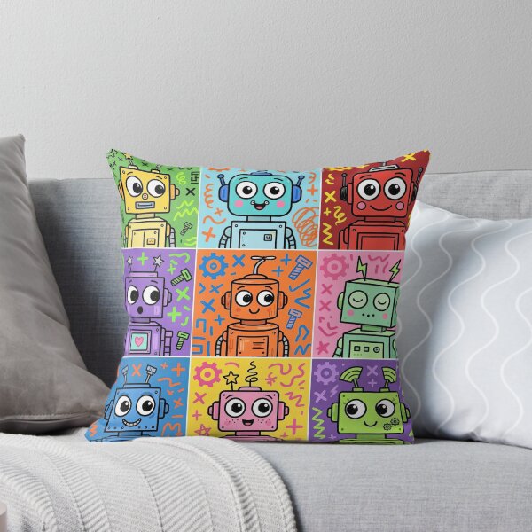 Item preview, Colourful Kawaii Retro Robot Grid designed and sold by Teeny Quities.