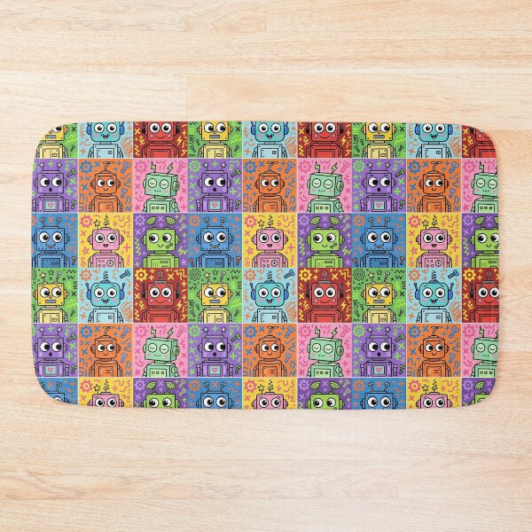 Item preview, Colourful Kawaii Retro Robot Grid designed and sold by Teeny Quities.