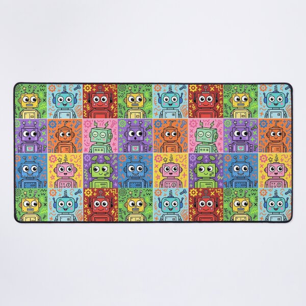 Item preview, Colourful Kawaii Retro Robot Grid designed and sold by Teeny Quities.