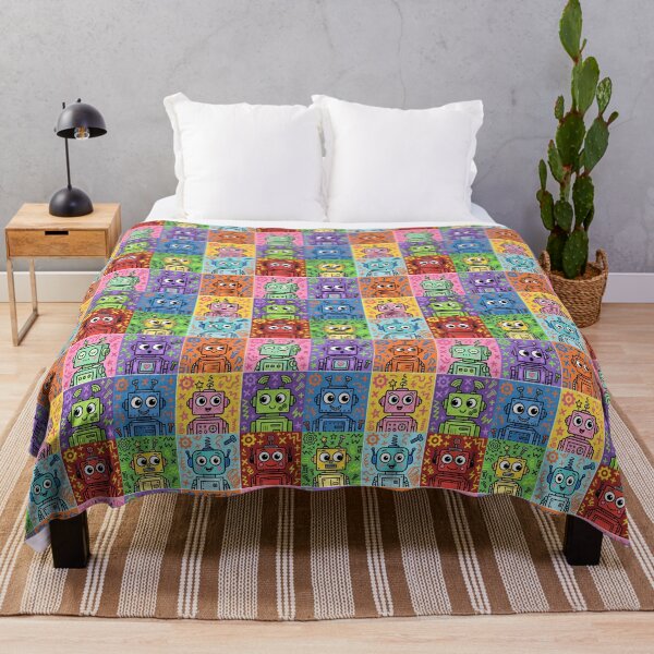 Item preview, Colourful Kawaii Retro Robot Grid designed and sold by Teeny Quities.