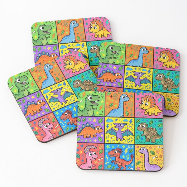 Item preview, Colourful Kawaii Dinosaur Character Grid designed and sold by Teeny Quities.
