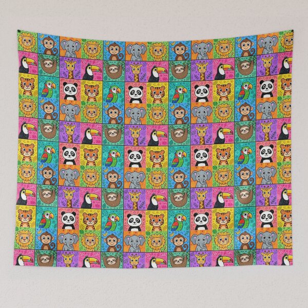Item preview, Colourful Kawaii Jungle Animal Grid designed and sold by Teeny Quities.