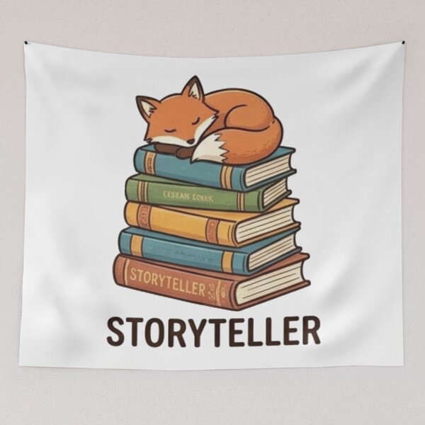Item preview, Storyteller Sleeping Fox on Stack of Books Aesthetic designed and sold by Rehnair.