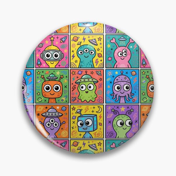 Item preview, Colourful Kawaii Alien and UFO Grid designed and sold by Teeny Quities.