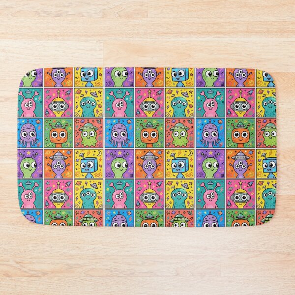 Item preview, Colourful Kawaii Alien and UFO Grid designed and sold by Teeny Quities.