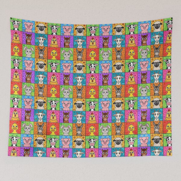 Item preview, Colourful Kawaii Farm Animal Grid designed and sold by Teeny Quities.