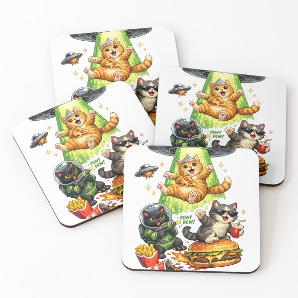 Item preview, Funny Cats Abducted by Pizza UFO designed and sold by 199xstudio.