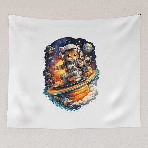 Item preview, Cute astronaut cat surfing on Saturn Funny space cat designed and sold by Prabhsfashion13.