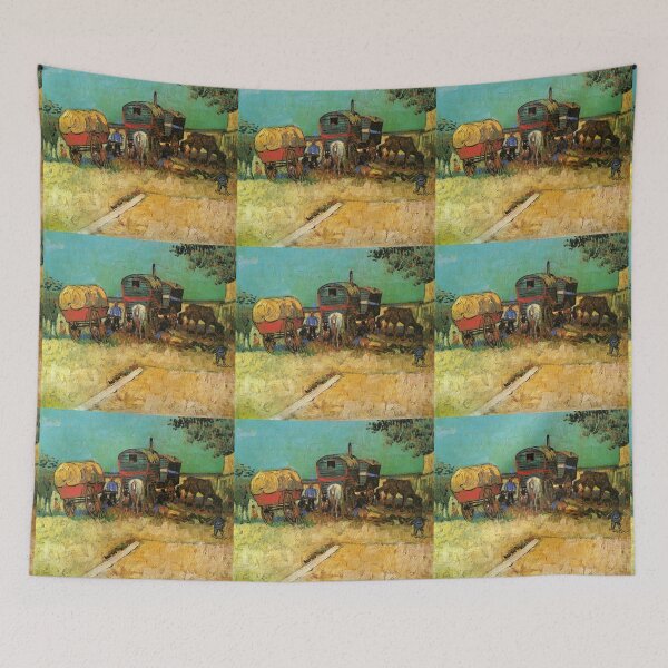Item preview, Encampment of Gypsies with Caravans Vincent van Gogh painting designed and sold by ArtUnova.