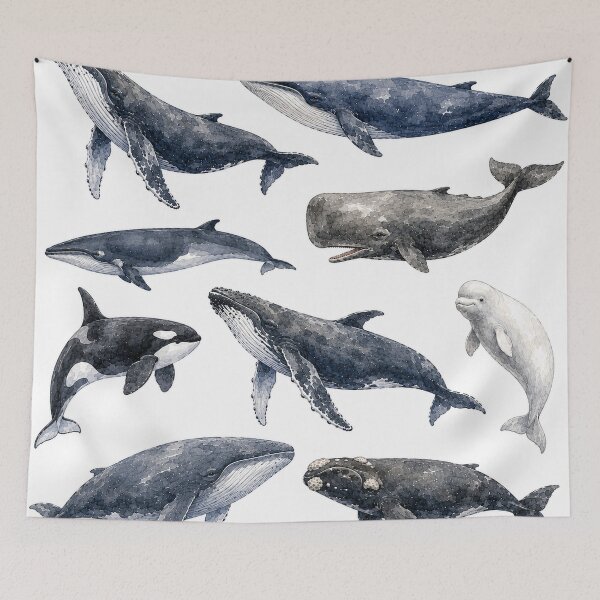 Item preview, Watercolour Whales – Blue Ocean Marine Life designed and sold by Bakes Designs.