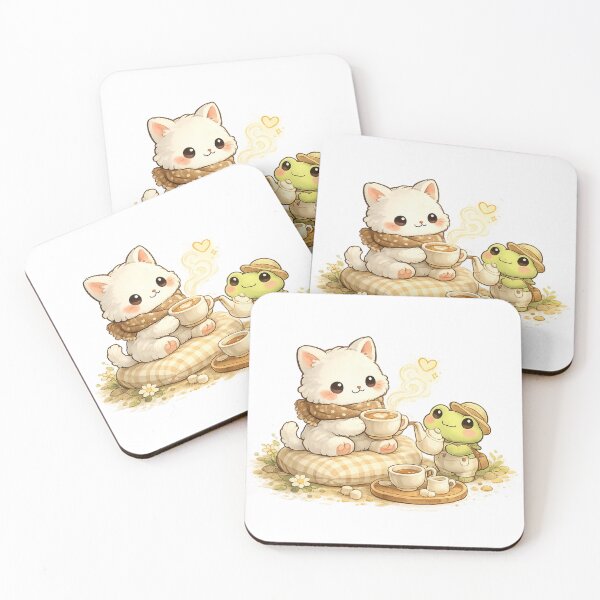 Item preview, Mochi & Mimo Morning Coffee | Cute Cat & Frog Cozy Sticker designed and sold by Maystro-design.