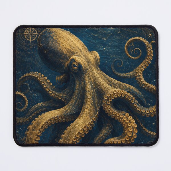 Item preview, Golden Kraken – Vintage Nautical Octopus Art Print – Deep Sea Navy Blue & Gold designed and sold by @SHINTOSARTSTORE.