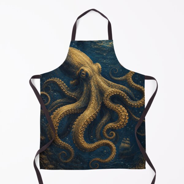 Item preview, Golden Kraken – Vintage Nautical Octopus Art Print – Deep Sea Navy Blue & Gold designed and sold by @SHINTOSARTSTORE.