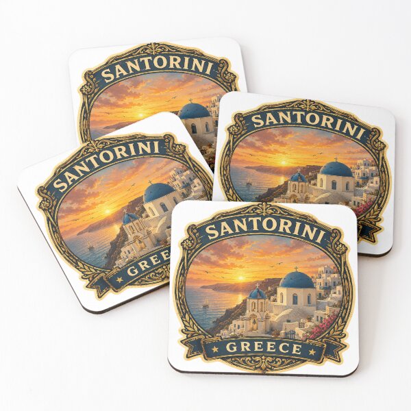 Item preview, Santorini Greece Vintage Travel Badge Sticker | Blue Dome Church Sunset Landmark Souvenir Decal designed and sold by DreamPaw Studio.