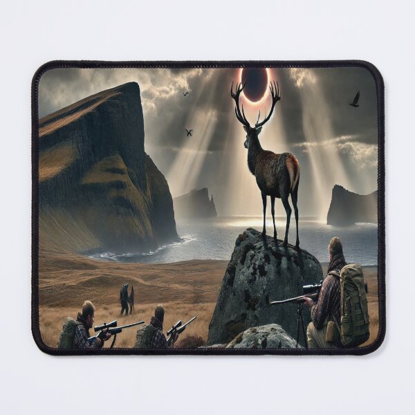 Item preview, Eclipse Stag – Dark Fantasy Landscape | Mystical Nature & Solar Eclipse Art designed and sold by LovecraftArtist.