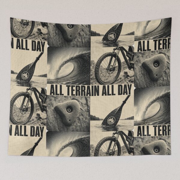 Item preview, All Terrain All Day – Multi Sport Halftone Grid Art Print Tee Sticker Adventure Gift designed and sold by sharifex.