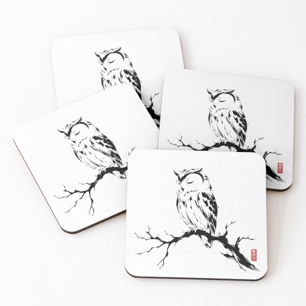 Item preview, Japanese owl in ink – Minimalist sumi-e art designed and sold by Kumabushi.