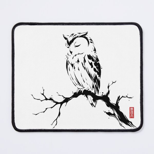 Item preview, Japanese owl in ink – Minimalist sumi-e art designed and sold by Kumabushi.