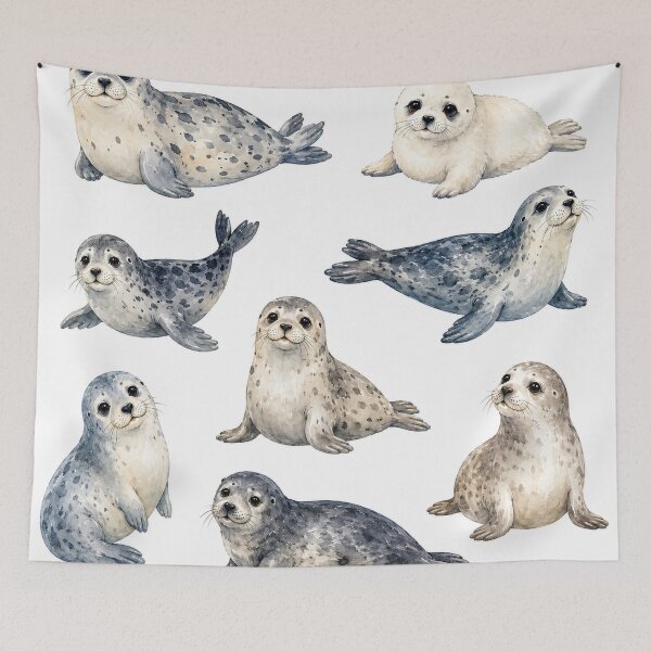 Item preview, Cute Watercolour Seals – Coastal Marine Life designed and sold by Bakes Designs.