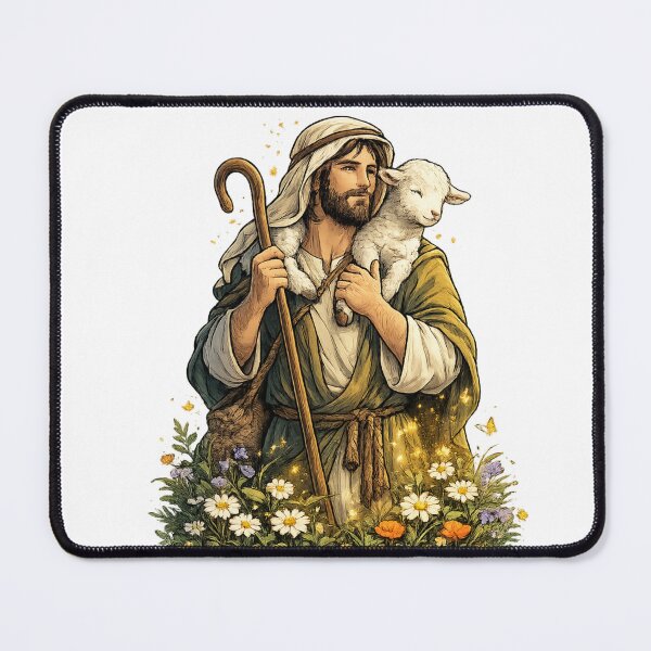 Item preview, Shepherd carrying a lamb through wildflowers designed and sold by DVerse Studio.