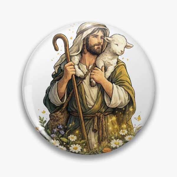 Item preview, Shepherd carrying a lamb through wildflowers designed and sold by DVerse Studio.