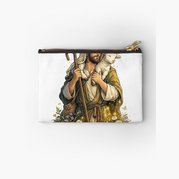 Item preview, Shepherd carrying a lamb through wildflowers designed and sold by DVerse Studio.