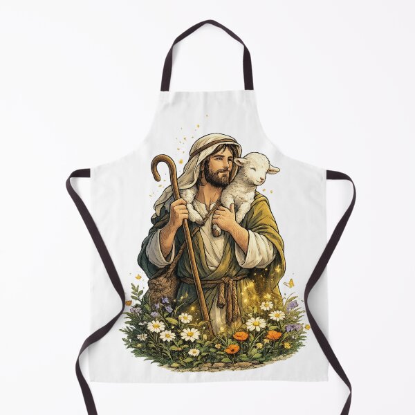Item preview, Shepherd carrying a lamb through wildflowers designed and sold by DVerse Studio.