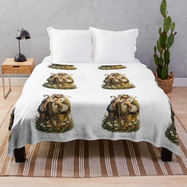 Item preview, Shepherd carrying a lamb through wildflowers designed and sold by DVerse Studio.