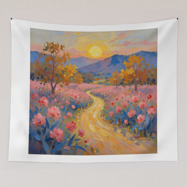 Item preview, impressionist oil painting of landscape at sunset designed and sold by Chi261.