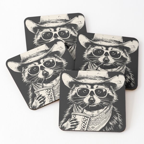 Item preview, Funny Western Cowboy Raccoon Drinking Coffee designed and sold by legendaryskins.
