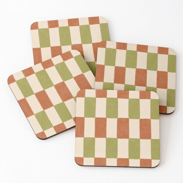 Item preview, Hand Painted Retro Checkerboard in Terracotta & Olive Green designed and sold by Illustrated by Nat.