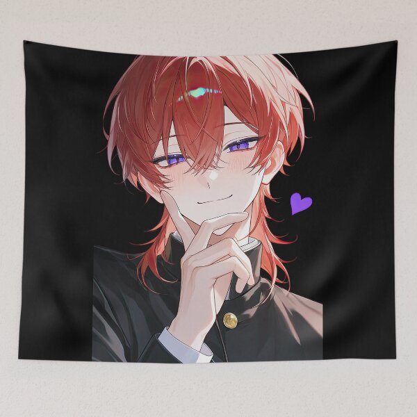 Item preview, Vibrant Red-Haired Anime Boy Portrait with Purple Eyes designed and sold by Sergii Davydenko.