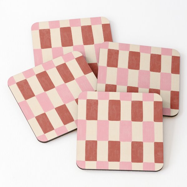 Item preview, Hand Painted Retro Checkerboard in Pink & Red Clay designed and sold by Illustrated by Nat.