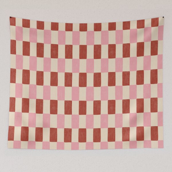 Item preview, Hand Painted Retro Checkerboard in Pink & Red Clay designed and sold by Illustrated by Nat.