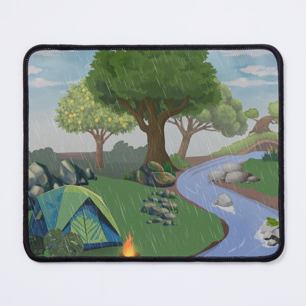 Item preview, Cozy Rainy Forest Camping | Peaceful Nature Landscape Art designed and sold by BlueTideGallery.