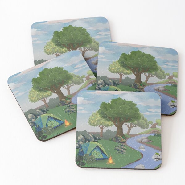 Item preview, Cozy Rainy Forest Camping | Peaceful Nature Landscape Art designed and sold by BlueTideGallery.