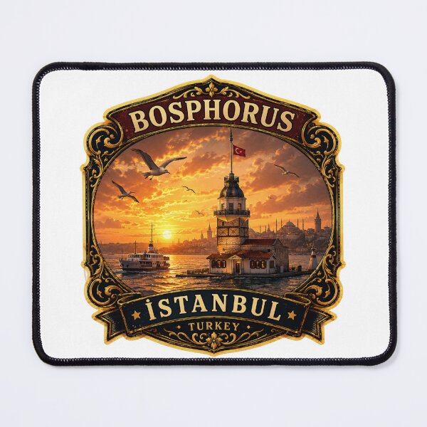 Item preview, Bosphorus Sunset Istanbul Vintage Travel Badge Sticker | Maiden's Tower Ferry Retro Souvenir designed and sold by DreamPaw Studio.
