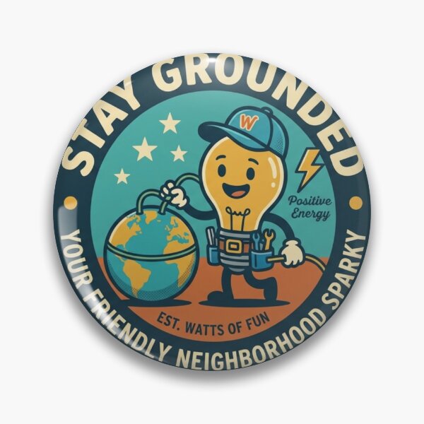 Item preview, Stay Grounded Funny Electrician Sparky Cute Retro Badge designed and sold by Wear Sculpt.